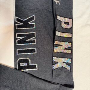 PINK- Gray Sequin Logo Leggings